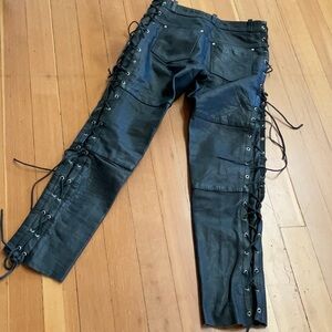 Wildly Sexy Black Lace-Up Leather Pants, Fully Lined